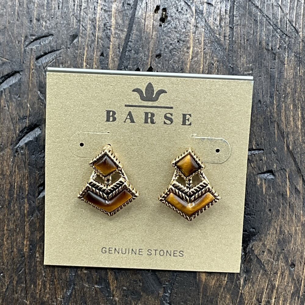 Barse Deco Jacket Earrings- Tigers Eye-Bronze- NWT